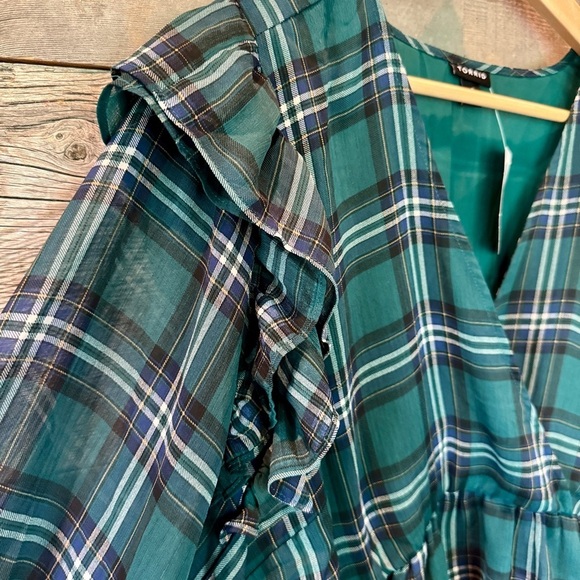 NWT Torrid Green Plaid Chiffon Ruffled Sleeve Cropped Top Flounce 3X, 22-24 Gift - Picture 6 of 16